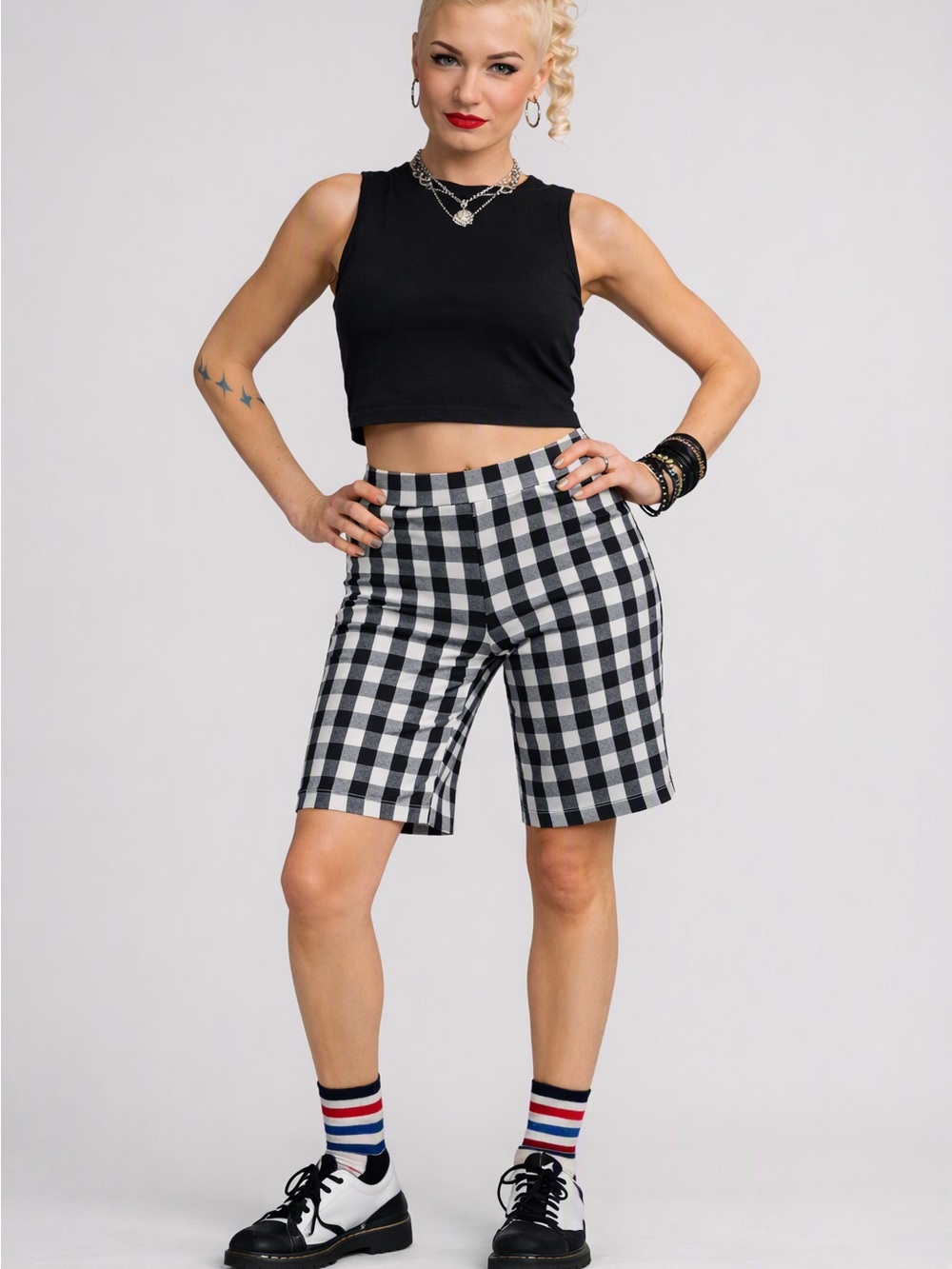 Time and Tru Black and White Gingham Shorts